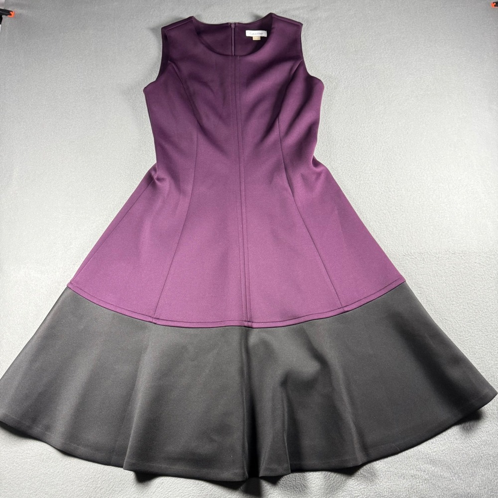 Calvin Klein Colorblock Fit and Flare Dress Size 6 Purple Black Sleeveless